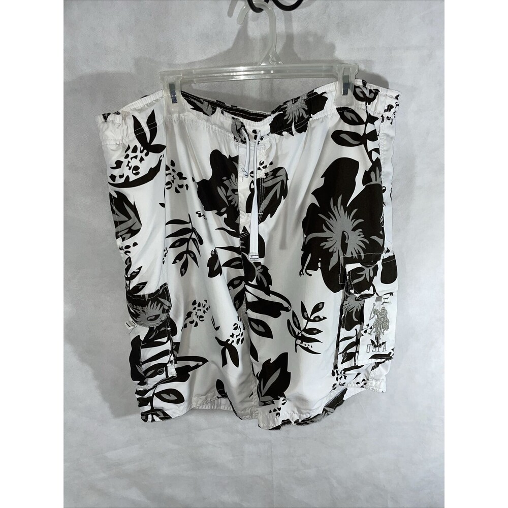 US Polo Swim Shorts Trunks Floral White Brown Size XL